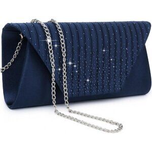 Women's Navy Blue Rhinestone Evening Clutch Bag for Wedding Party & Cocktail